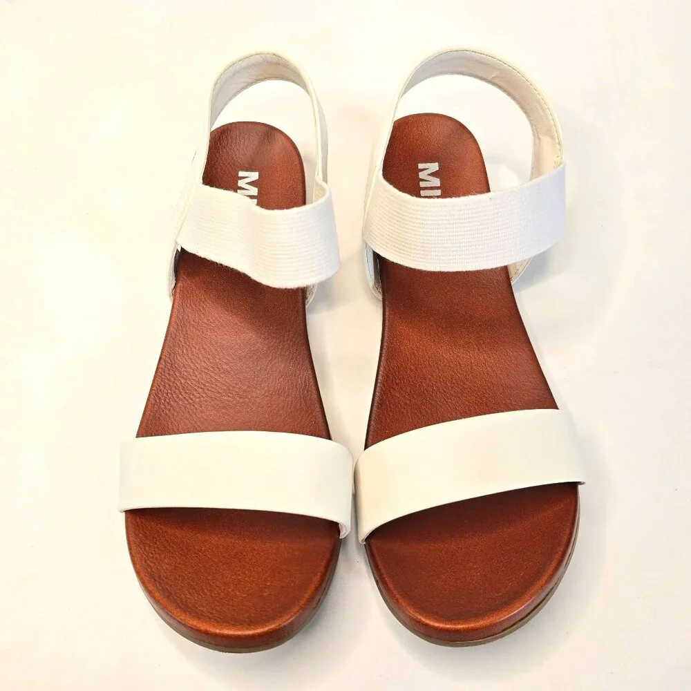 MIA Flat Elastic Strap Sandals Size 8 White Faux Leather Casual Summer Shoes NIB - Picture 3 of 9